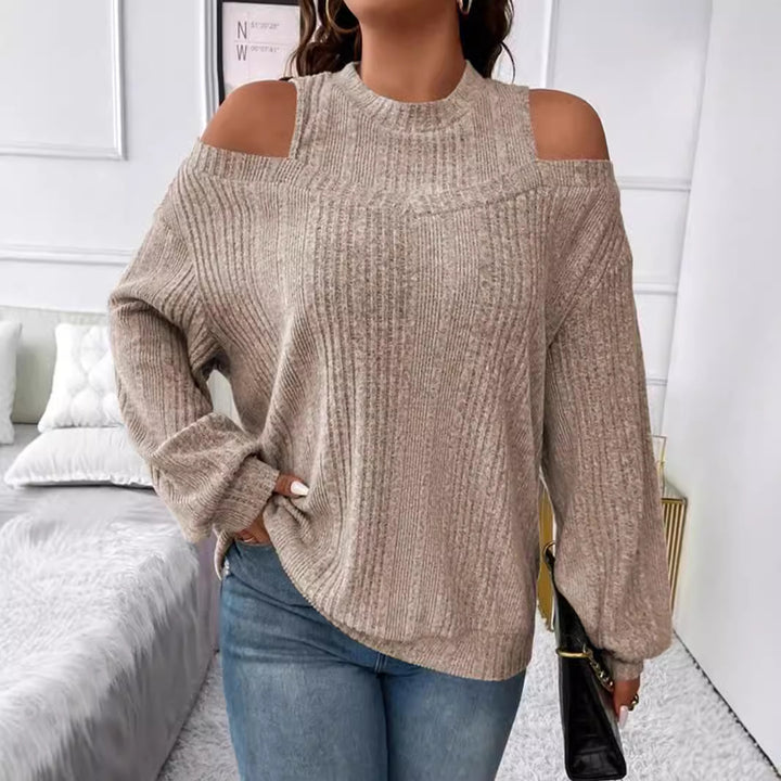 Dame Mode Strikpullover med skuldersnit og ribstruktur Stilla
