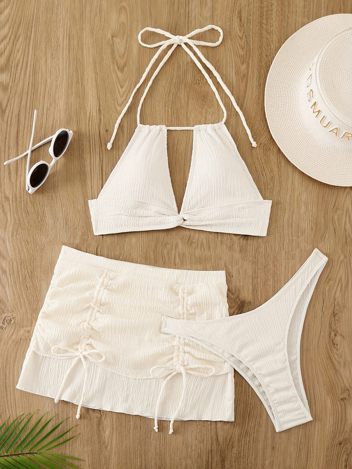 Femme Triangle Halterneck Bikini Sæt med Rüschenschriftzug Stilla