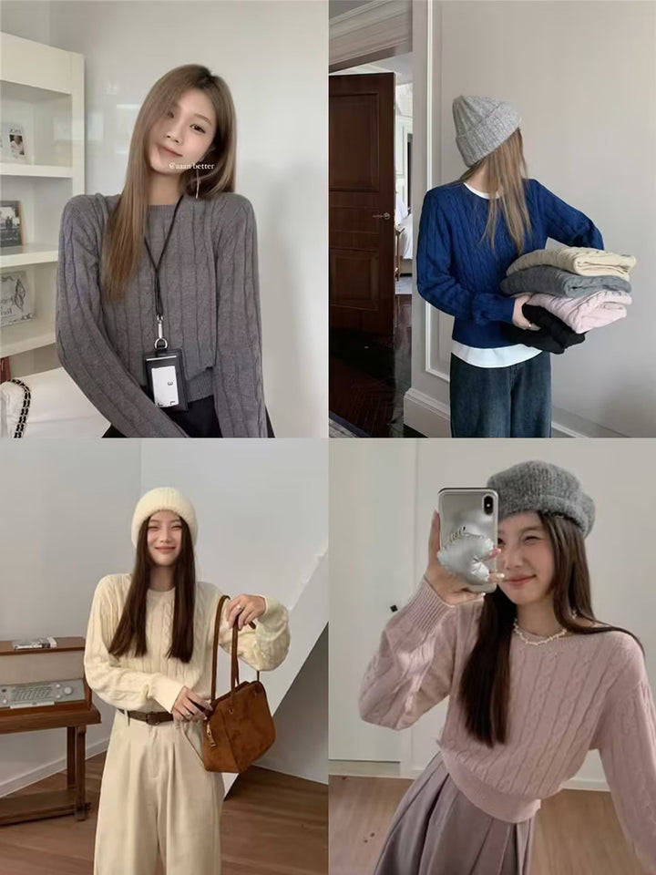 Dame strikpullover med moderne fletmønster og feminin silhuet Stilla