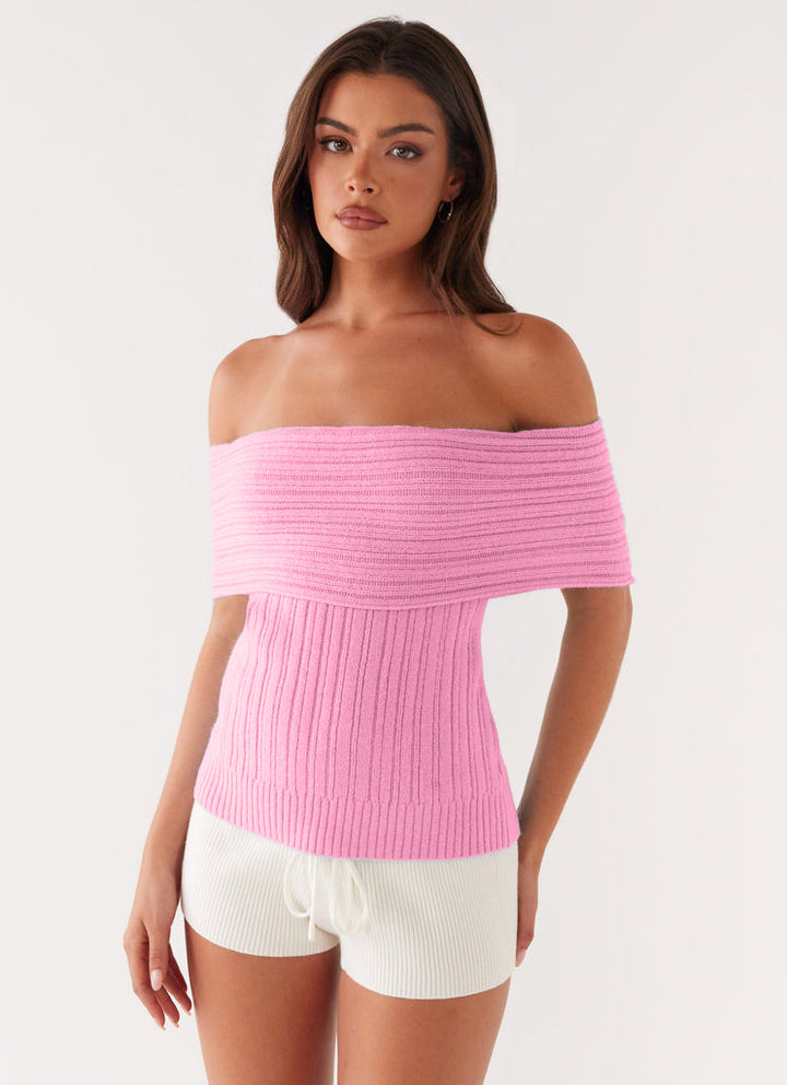 Dame Off-Shoulder Striktrøje med Ribstruktur Skovae