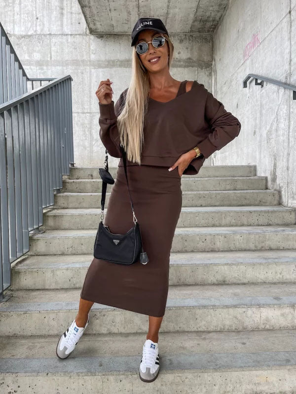 Dame afslappet sweatshirts og midi-nederdel sæt Stilla