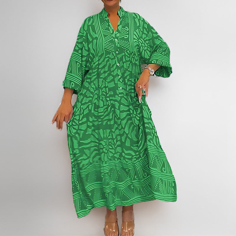 Dame Kaftan Kjole med afslappet snit og kunstnerisk mønster Stilla