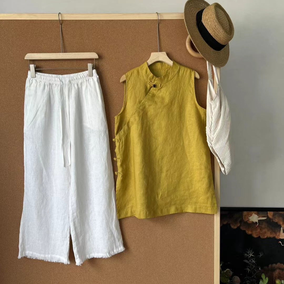 Femme Let bluse i hør og culottes-sæt Stilla