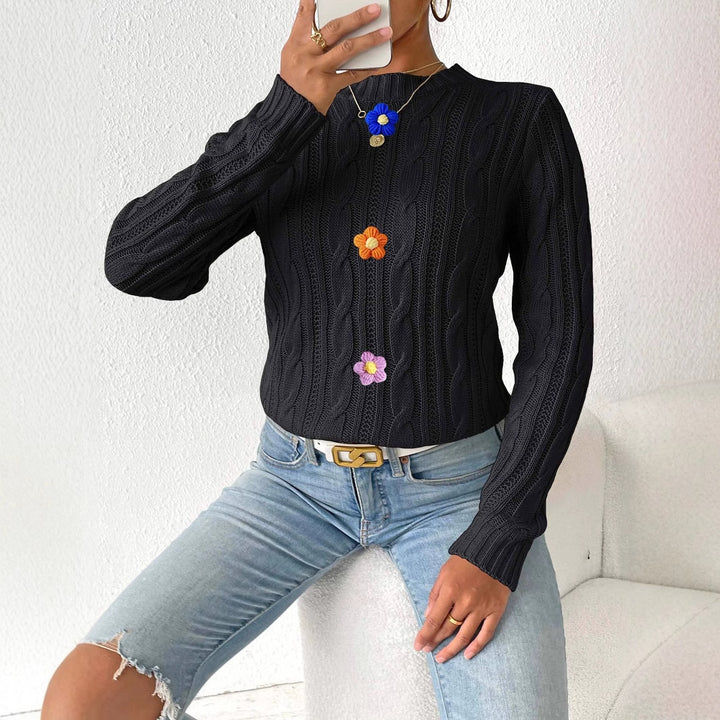 Dame striktrøje med florale applikationer og struktureret design Stilla