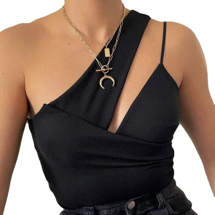 Dame Crop-Top med asymmetrisk udskæring og ribstruktur Stilla