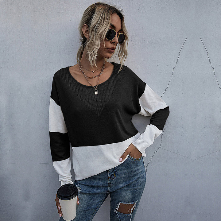 Dame afslappet V-sweater med moderne netdesign Stilla