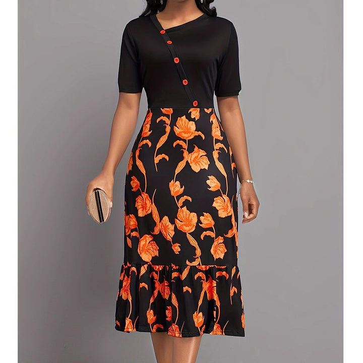 Dame Midi Kjole med blomsterprint og knapdetalje Stilla