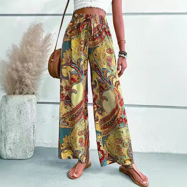 Dame vide Boho-bukser med elastisk talje og paisley-mønster Stilla