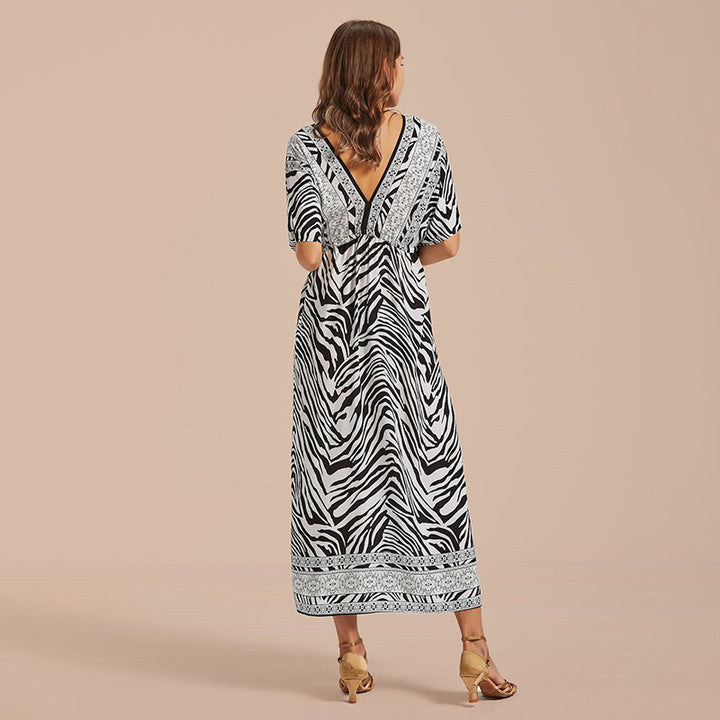 Dame Kaftan Kjole med kunstnerisk Zebra-design og luftig Silhuet Stilla