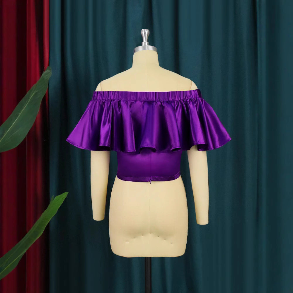 Dame Off-Shoulder Top med volumøs flæsekant Skovae