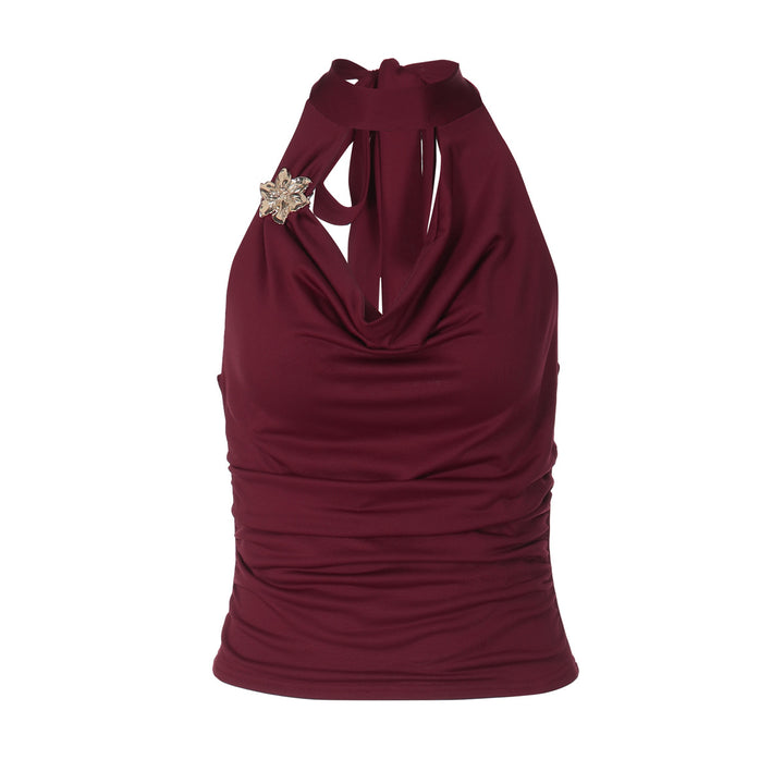 Dame Elegant halterneck top med smidig pasform og glitrende smykkedetalje Skovae