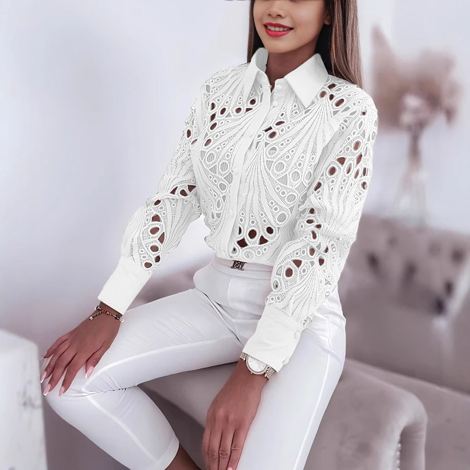 Dame elegant bluse med høj kvalitets spidse detaljer Stilla