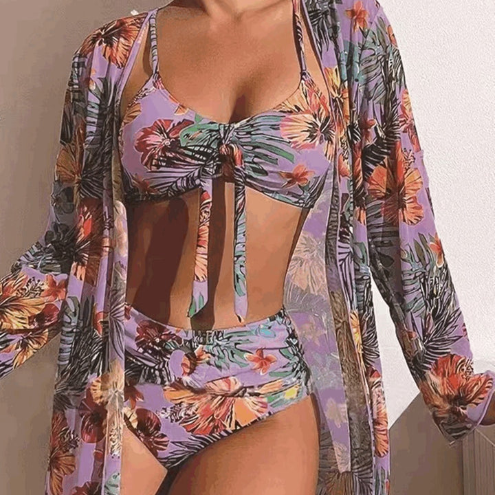 Dame Bikini-sæt med blomsterdesign og elegant cover-up Stilla