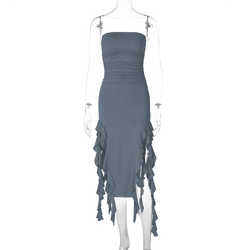 Dame wrap dress med flæser og figursyet snit Skovae