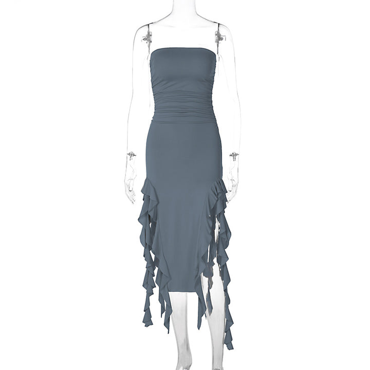 Dame wrap dress med flæser og figursyet snit Skovae