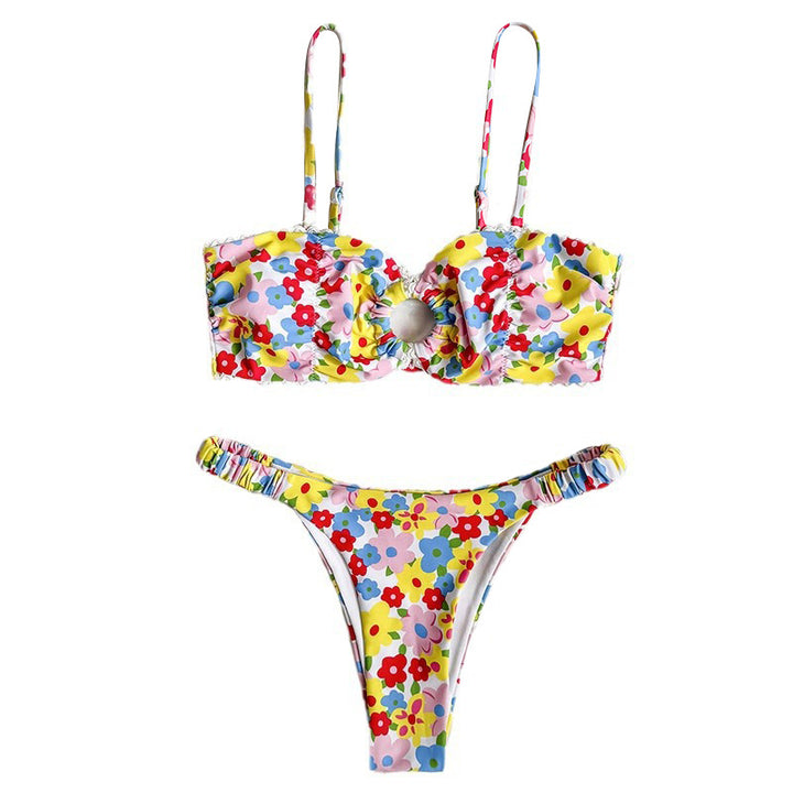 Dame Bikini-sæt med legende blomsterdesign og rynket overdel Stilla