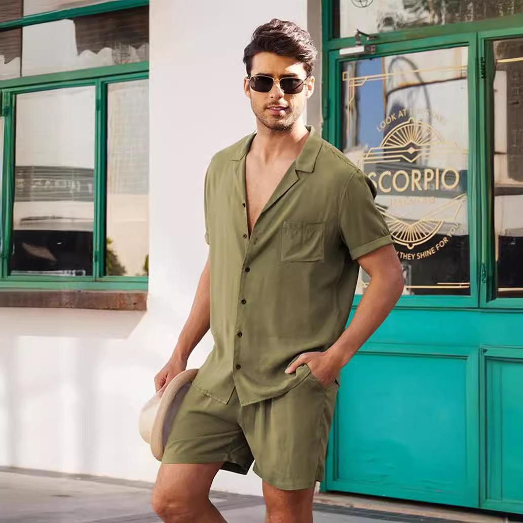 Herrer let sommerkombination af skjorte og shorts Stilla