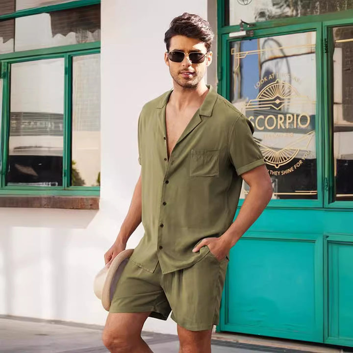 Herrer let sommerkombination af skjorte og shorts Stilla