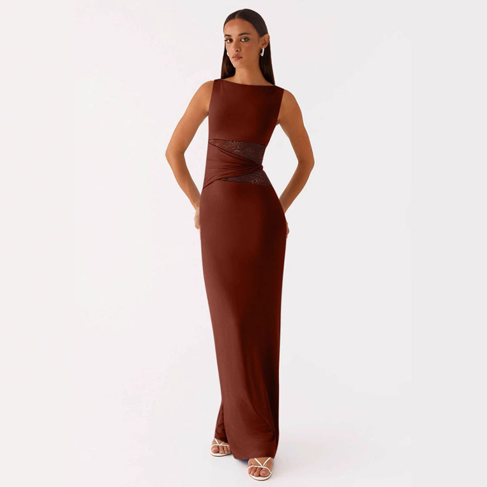 Stilla | Elegant Ærmeløs Spliced Lace Lang Kjole