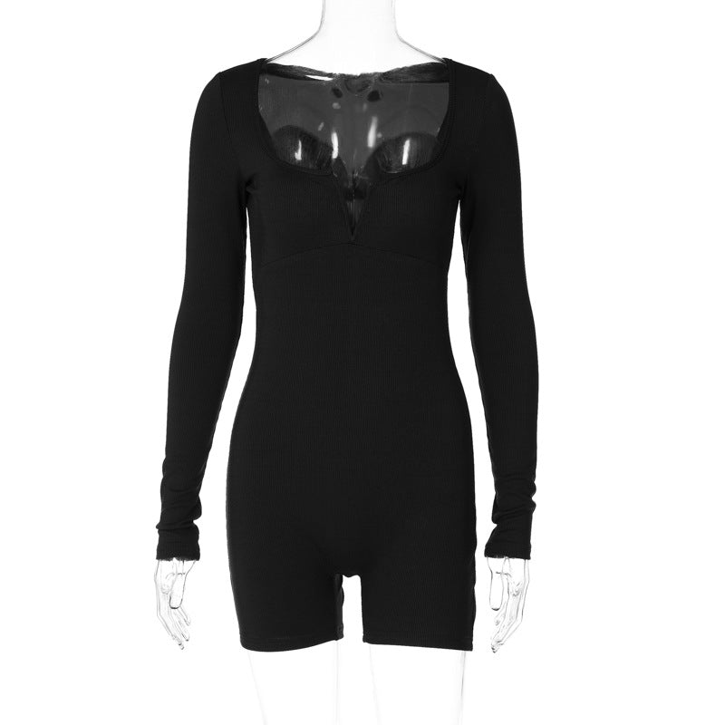 Dame Bodycon heldragt med lange ærmer og V-hals Stilla