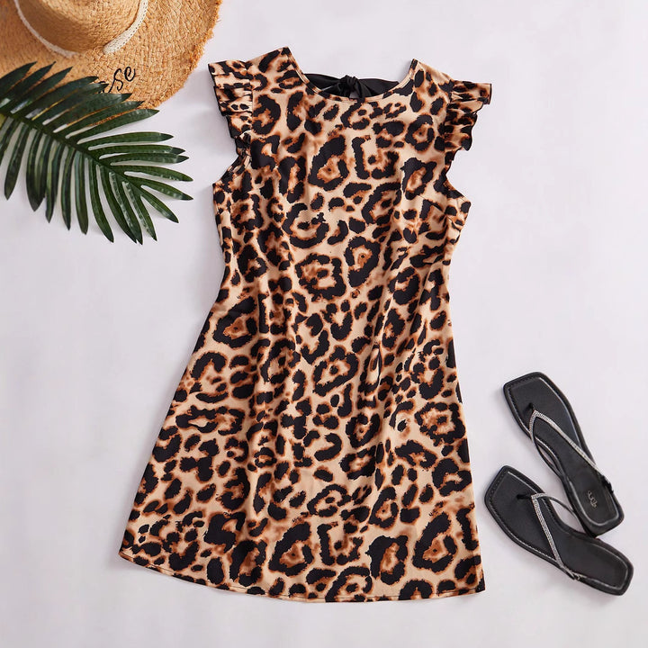 Dame trendy omslagskjorte med flæse detaljer og leopard tryk Stilla