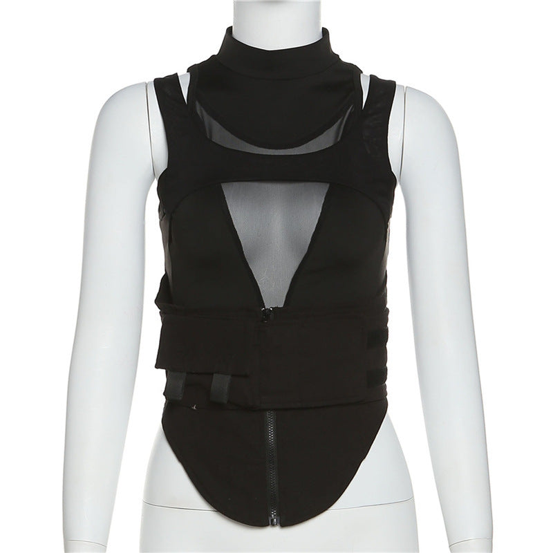 Dame Sporty Multifunktionsoberdel med transparente indsatser og høj krave Stilla