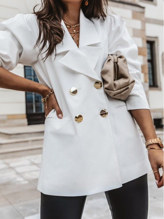 Dame elegant Oversized Blazer med strukturerede ærmer og dobbelte knapdetaljer Stilla