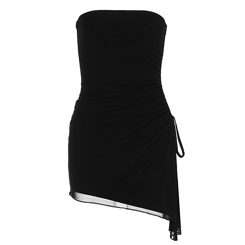 Dame Off-Shoulder Mini-Kjole med asymmetrisk søm og rynkning Skovae