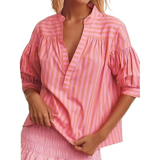 Dame kortærmet bluse med moderne rute detaljer Stilla