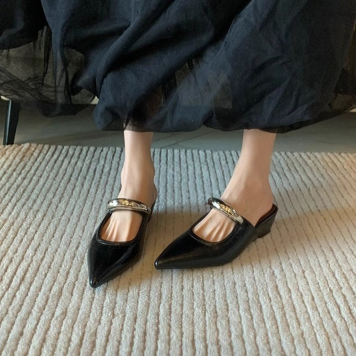 Dame elegant spids tå blokhæl mules med dekorativ rem Stilla