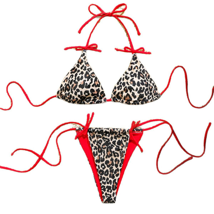 Dame triangel-bikini med legesygt leopardmønster og justerbare stropper Skovae