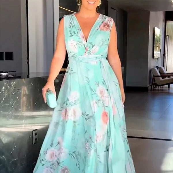 Dame Maxikjole med flydende chiffon og romantisk blomsterbroderi Stilla
