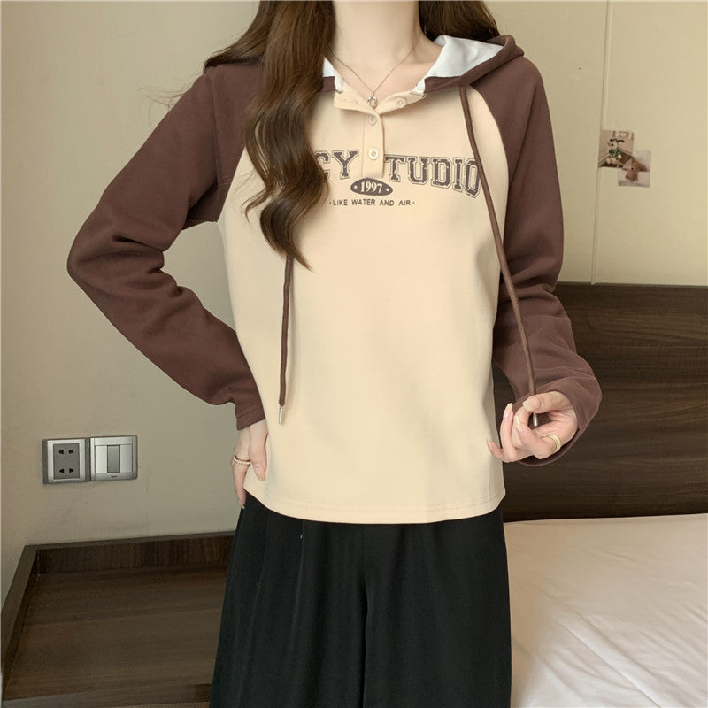 Femme Casual Kontrast Hoodie med knapdetalje Stilla