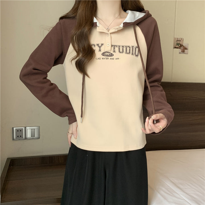 Femme Casual Kontrast Hoodie med knapdetalje Stilla