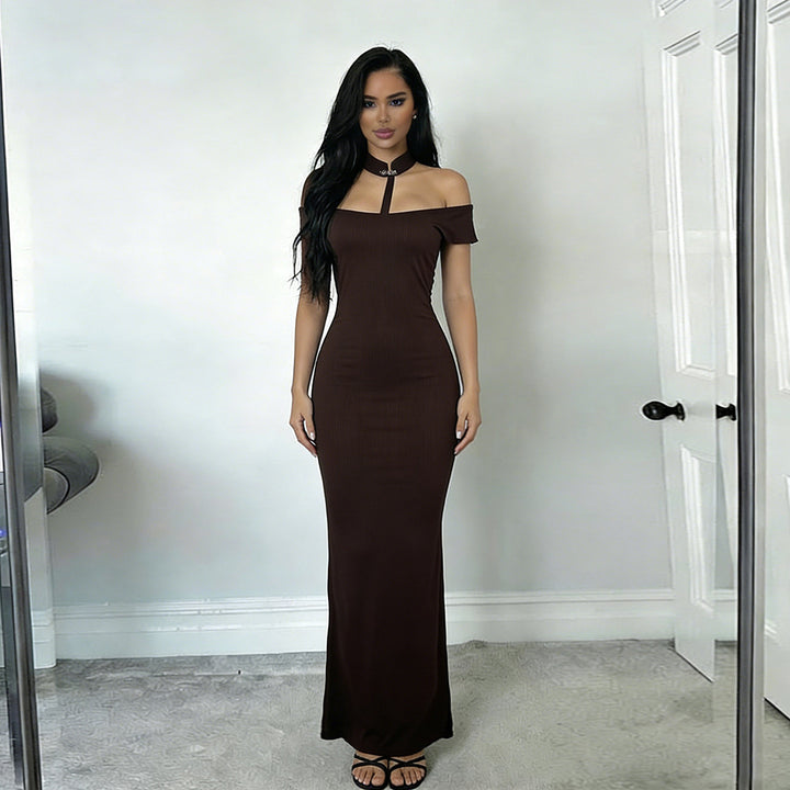 Dame Off-Shoulder Maxikjole med elegant Choker Skovae
