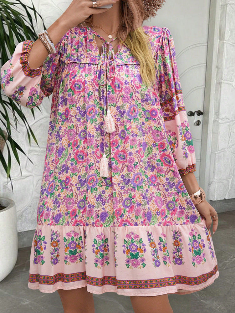 Femme Floral Print Babydoll Kjole med Rüschenkant Stilla