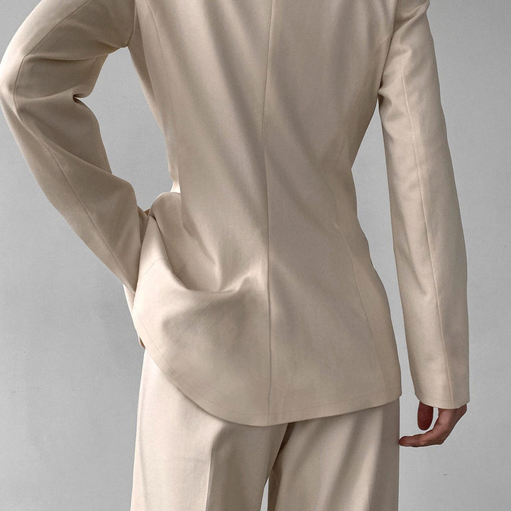 Dame elegant blazer-buks sæt med taljeret snit og bredt ben Stilla