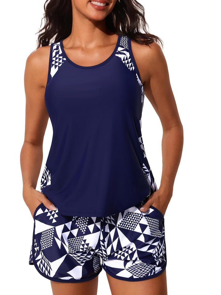 Dame Sporty Tankini-sæt med geometrisk design Skovae