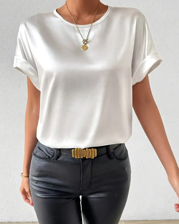 Dame Satin T-shirt med opfoldede ærmer Stilla