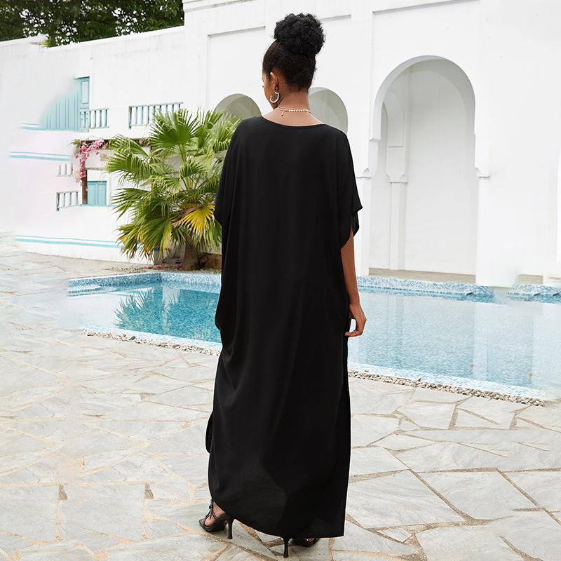Dame Maxi-Kaftan med blomsterbroderimønster og luftige ærmer Stilla
