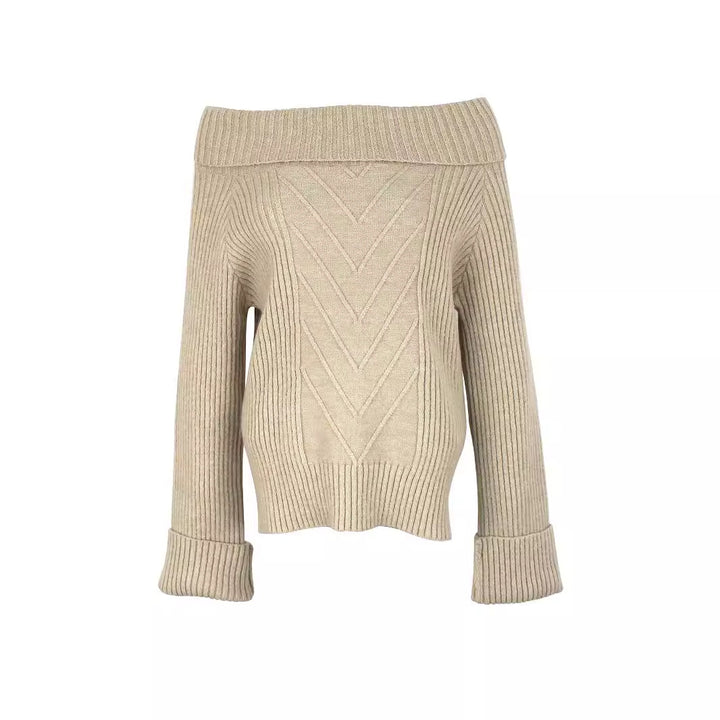 Dame Off-Shoulder Strikpullover med bredt bånd og ribstruktur Stilla