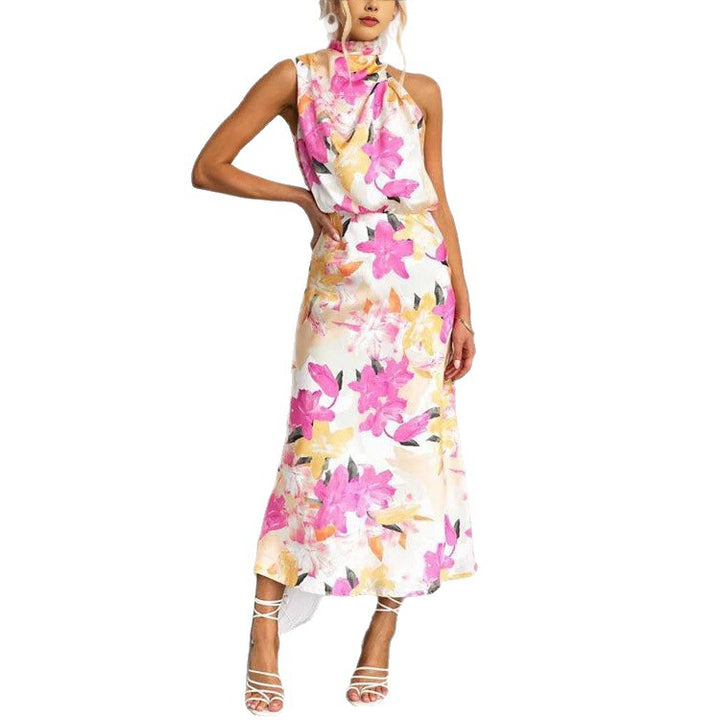Kvindernes maxikjole med asymmetrisk top og blomsterprint Skovae