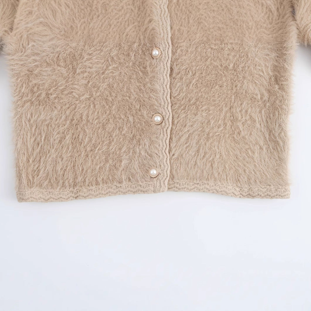 Femme Behagelig Struktur Cardigan med Perleknapper Stilla