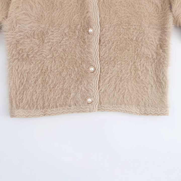 Femme Behagelig Struktur Cardigan med Perleknapper Stilla
