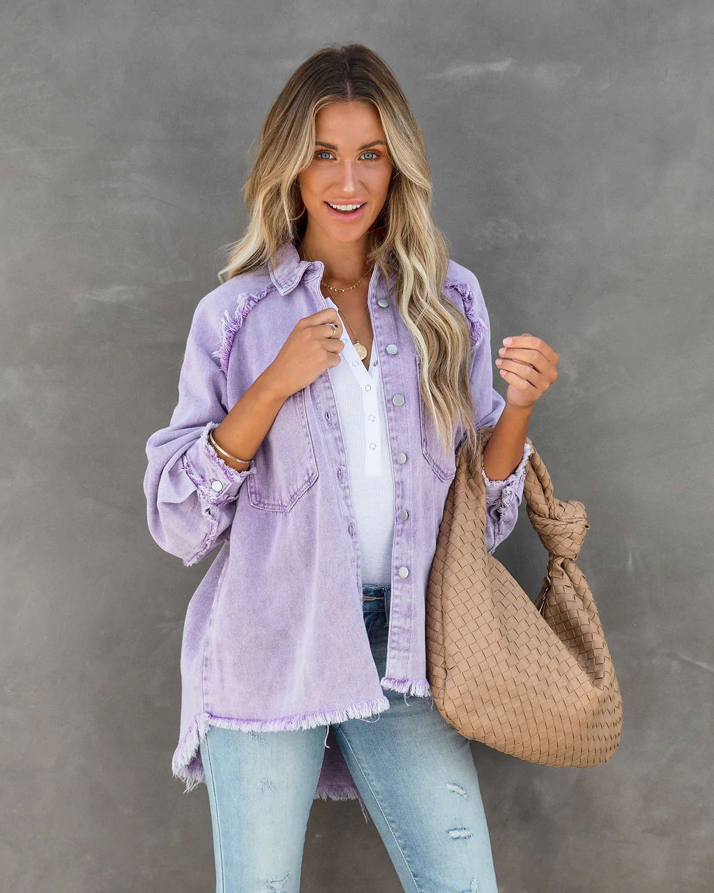 Damer Casual Denim Overgangsjakke i Vintage-stil med franske detaljer Stilla