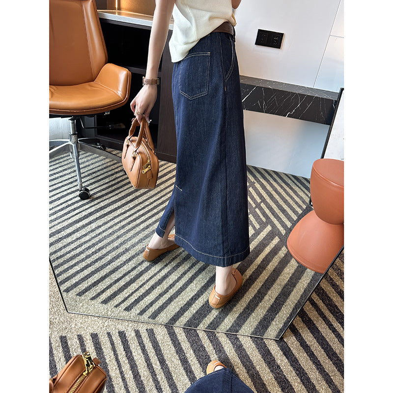 Femme Klassisk A-linje Denim Nederdel Stilla