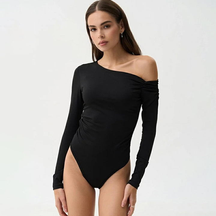Dame Elegant Rynket Langærmet Bodysuit Stilla
