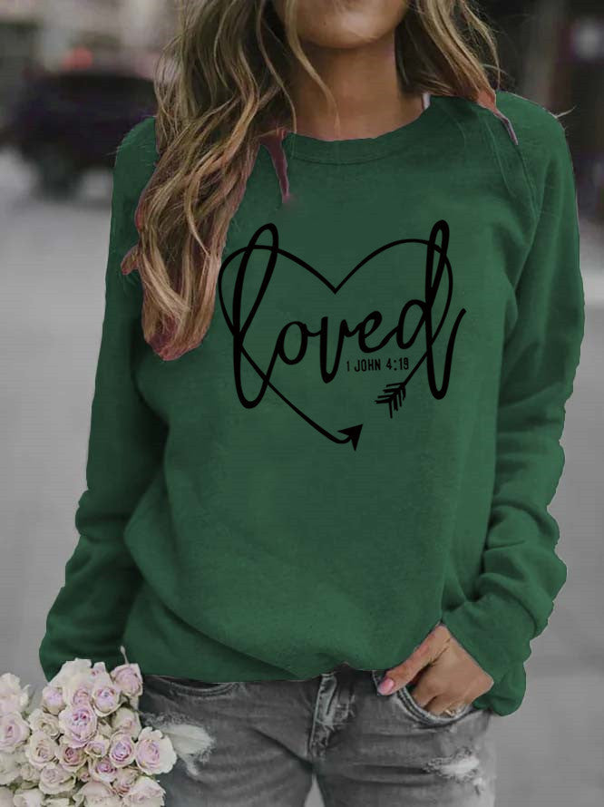 Kvinders sweatshirt med hjerteformet print og inspirerende budskab Stilla