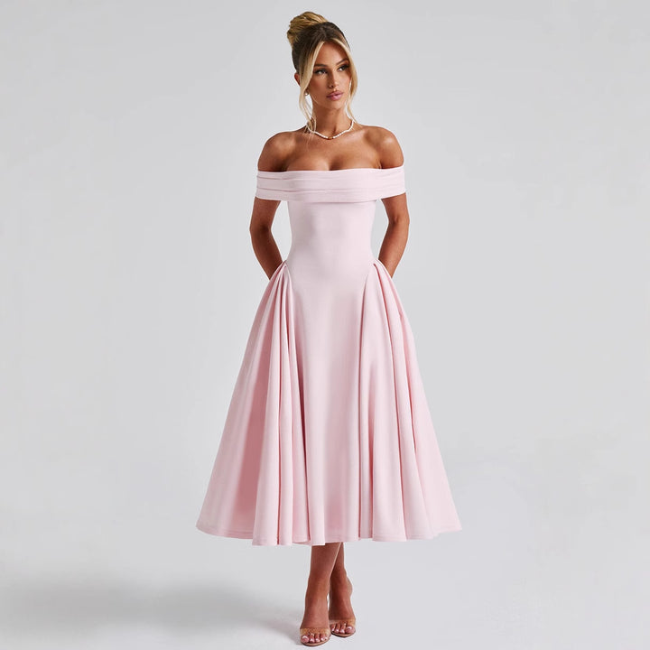 Dame Off-Shoulder Cocktailkjole med voluminøs nederdel og elegant stropdesign Stilla