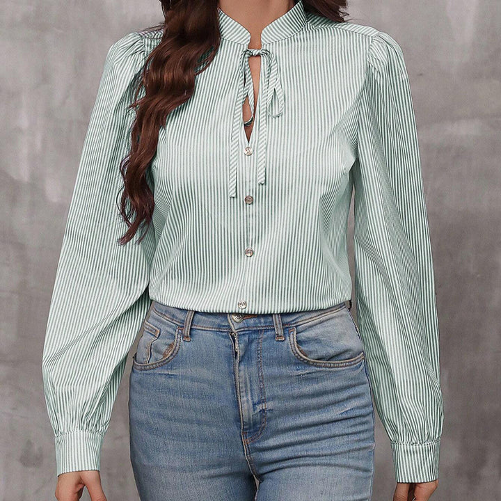 Damer stribet bluse top med krave Stilla